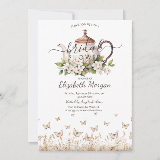 Waterverf Tea Cup Meadow Vlinders Kaart (Voorkant)