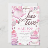 Waterverf Tea Party 2de Birthday Glitter Kaart (Voorkant)