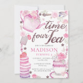 Waterverf Tea Party 4th Birthday Glitter Kaart (Voorkant)