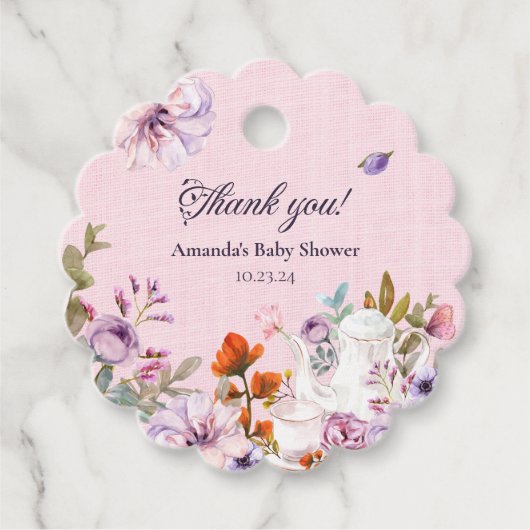 Waterverf Tea Party Baby shower dank u Bedankjes Labels (Voorkant)