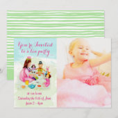 Waterverf Tea Party Birthday Invite Kaart (Voorkant / Achterkant)