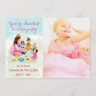 Waterverf Tea Party Birthday Invite Kaart