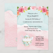 Waterverf Tea Party Birthday Party Kaart (Voorkant / Achterkant)