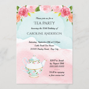 Waterverf Tea Party Birthday Party Kaart