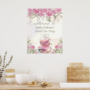 Waterverf Tea Party Blush Bloemen Vrijgezellenfees Poster