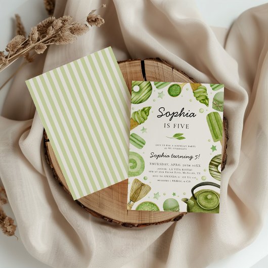 Waterverf Tea Party Matcha Verjaardag Kaart