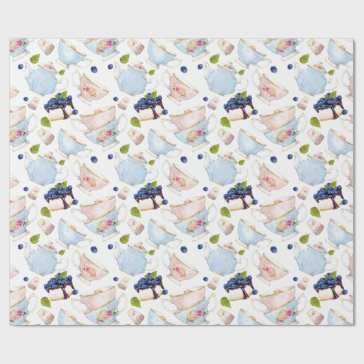 Waterverf Tea Party Patroon Cadeaupapier (Vlak)