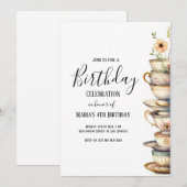 Waterverf Tea Party Schattige Cups Verjaardagsuitn Kaart (Voorkant / Achterkant)