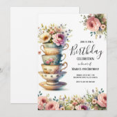 Waterverf Tea Party Schattigee Kids Verjaardagsuit Kaart (Voorkant / Achterkant)