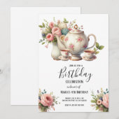 Waterverf Tea Party Schattigee Kids Verjaardagsuit Kaart (Voorkant / Achterkant)