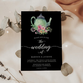 Waterverf Tea Party thema bruiloft uitnodiging