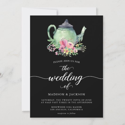Waterverf Tea Party thema bruiloft uitnodiging (Voorkant)
