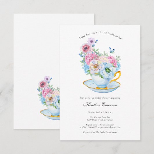 Waterverf Tea Party Vrijgezellenfeest uitnodiging (Voorkant / Achterkant)