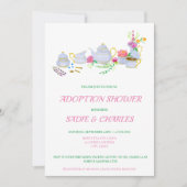 Waterverf Tea Set Adoption Baby shower Kaart (Voorkant)