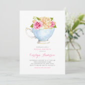Waterverf Teacup Bouquet Flowers Bridal Brunch Kaart (Staand voorkant)
