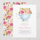 Waterverf Teacup Bouquet Flowers Bridal Brunch Kaart (Voorkant / Achterkant)