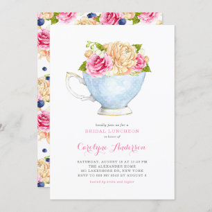 Waterverf Teacup Bouquet Flowers Bridal Luncheon Kaart