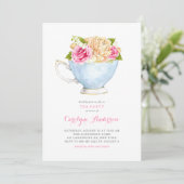 Waterverf Teacup Bouquet Flowers Tea Party Kaart (Staand voorkant)