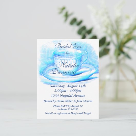 Waterverf Teacup Bridal Shower Invitations Kaart (Staand voorkant)
