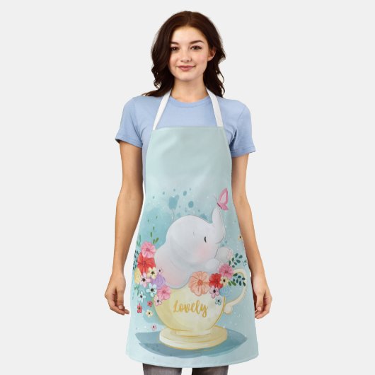 Waterverf Teacup Elephant Schort (Gedragen)