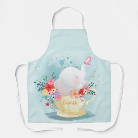 Waterverf Teacup Elephant Schort (Voorkant)
