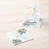 Waterverf Teal Bloem Kerstmis Papier Onderzetter (Insitu)