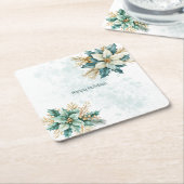 Waterverf Teal Bloem Kerstmis Papier Onderzetter (Schuin)