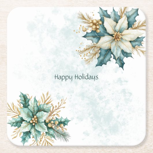 Waterverf Teal Bloem Kerstmis Papier Onderzetter (Voorkant)