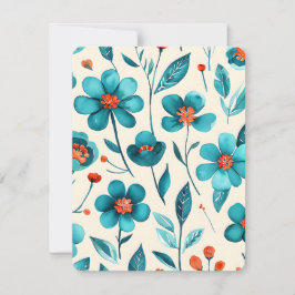 Waterverf Teal Bloemen Feestdagenkaart