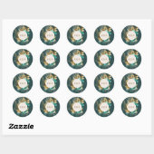 Waterverf Teal en Gouden Bloemige Monogram Bruilof Ronde Sticker (Vel)