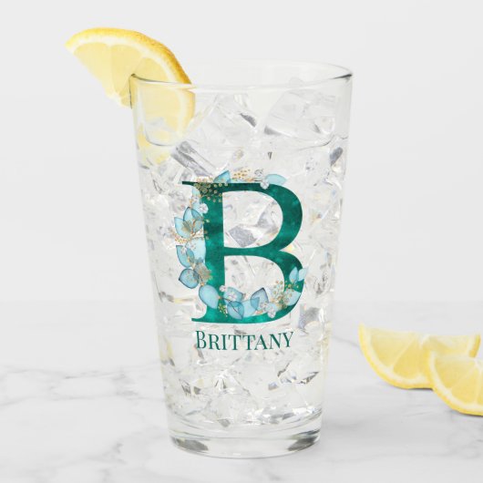 Waterverf Teal en Gouden Monogram Letter B Glas (Voorkant ijs)