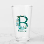 Waterverf Teal en Gouden Monogram Letter B Glas (Voorkant)