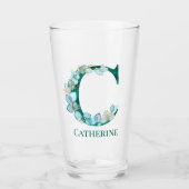 Waterverf Teal en Gouden Monogram Letter C Glas (Voorkant)