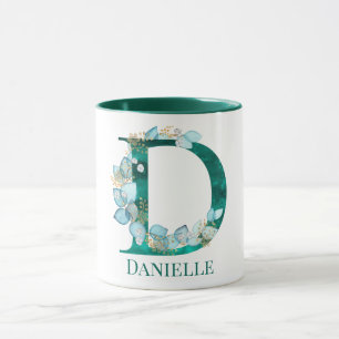 Waterverf Teal en Gouden Monogram Letter D Mok