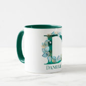 Waterverf Teal en Gouden Monogram Letter D Mok (Voorkant links)