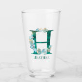 Waterverf Teal en Gouden Monogram Letter H Glas (Voorkant)