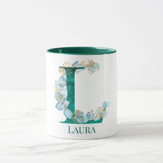Waterverf teal en gouden monogram letter L Mok (Midden)