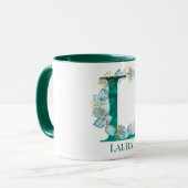 Waterverf teal en gouden monogram letter L Mok (Voorkant links)