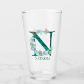 Waterverf Teal en Gouden Monogram Letter N Glas (Voorkant)
