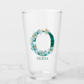 Waterverf Teal en Gouden Monogram Letter O Glas (Voorkant)