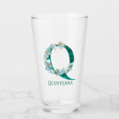 Waterverf Teal en Gouden Monogram Letter Q Glas (Voorkant)