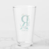 Waterverf Teal en Gouden Monogram Letter R Glas (Achterkant)