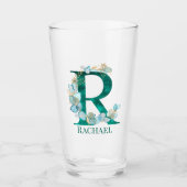 Waterverf Teal en Gouden Monogram Letter R Glas (Voorkant)