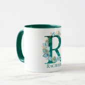 Waterverf Teal en Gouden Monogram Letter R Mok (Voorkant links)