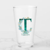 Waterverf Teal en Gouden Monogram Letter T Glas (Voorkant)