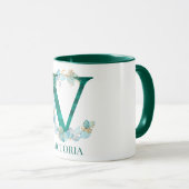 Waterverf Teal en Gouden Monogram Letter V Mok (Voorkant rechts)