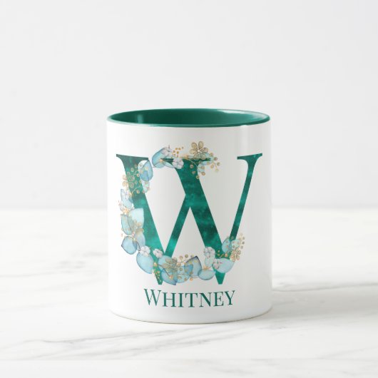 Waterverf Teal en Gouden Monogram Letter W Mok (Midden)