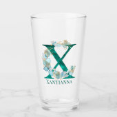 Waterverf Teal en Gouden Monogram Letter X Glas (Voorkant)