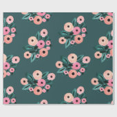 Waterverf Teal en Roze Bloem Cadeaupapier (Vlak)