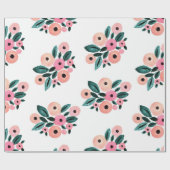 Waterverf Teal en Roze Bloem Cadeaupapier (Vlak)